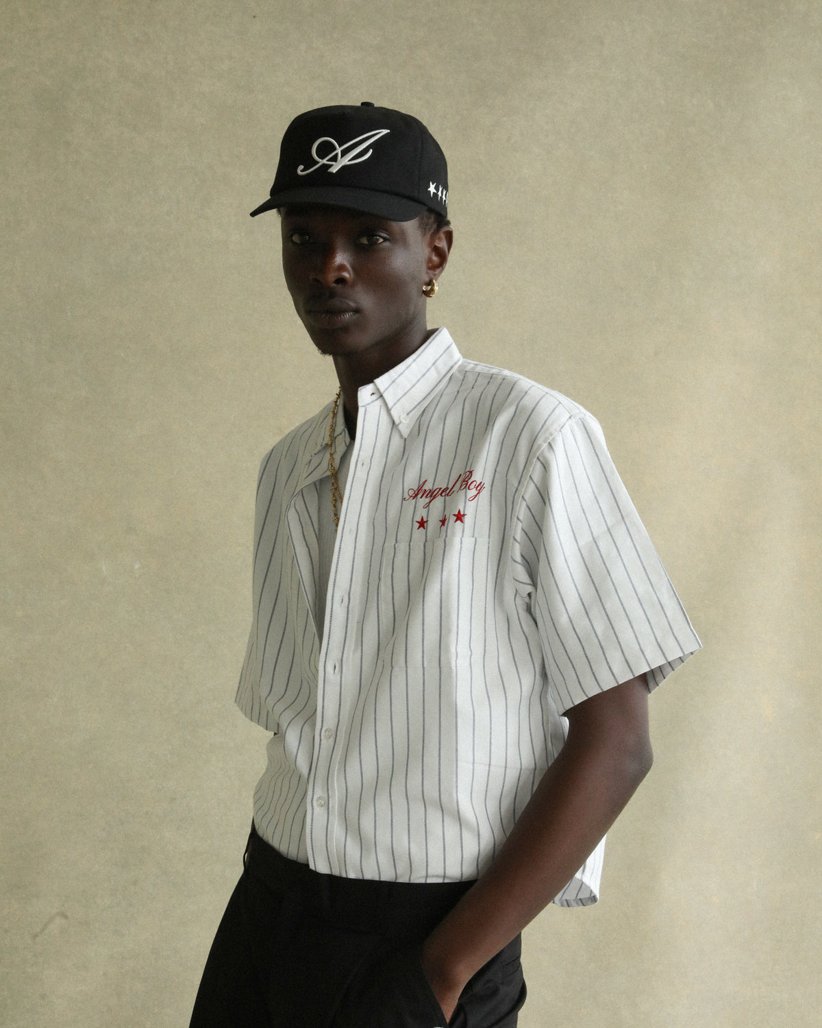 ANGEL BOY WHITE PINSTRIPE SHIRT