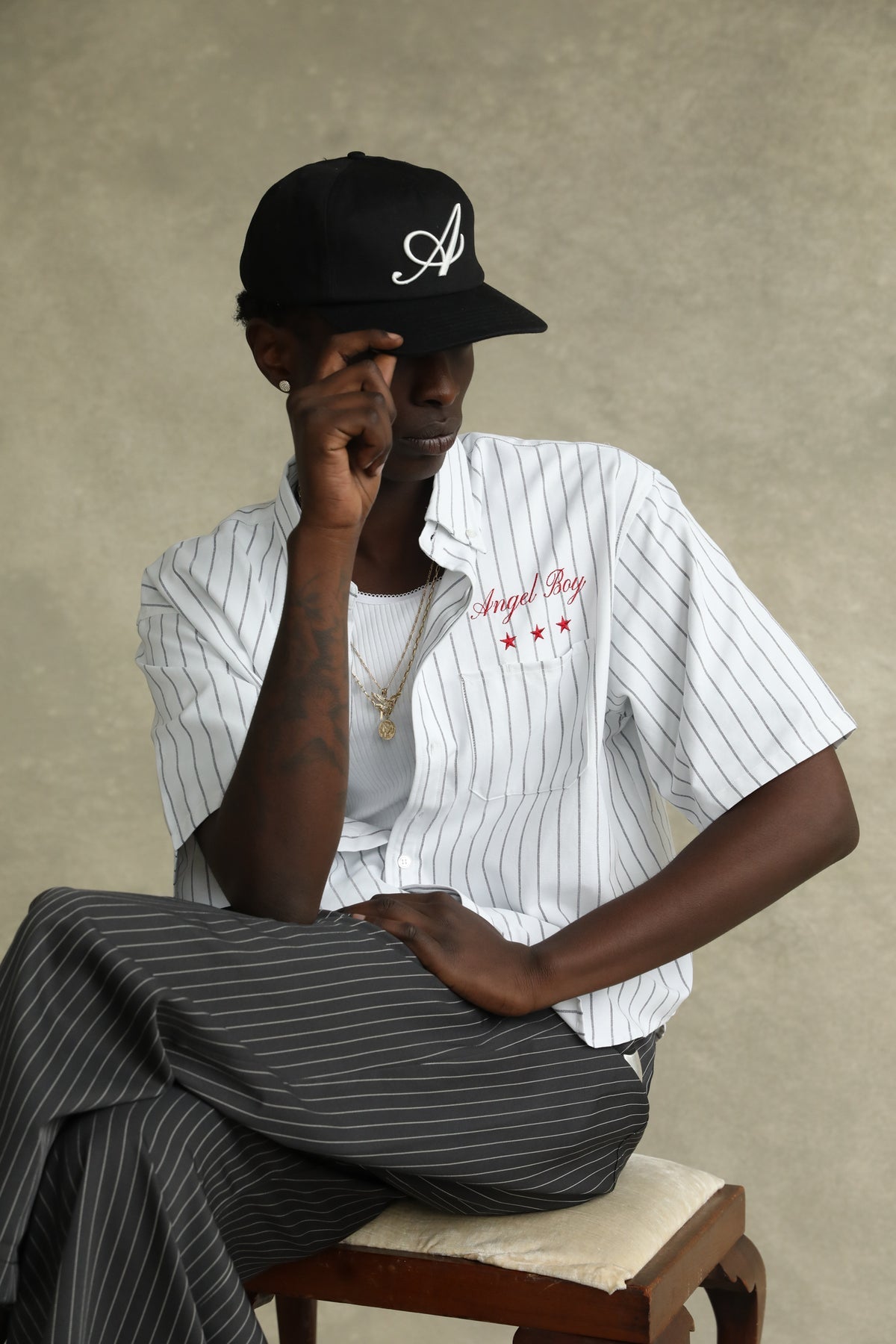 ANGEL BOY WHITE PINSTRIPE SHIRT