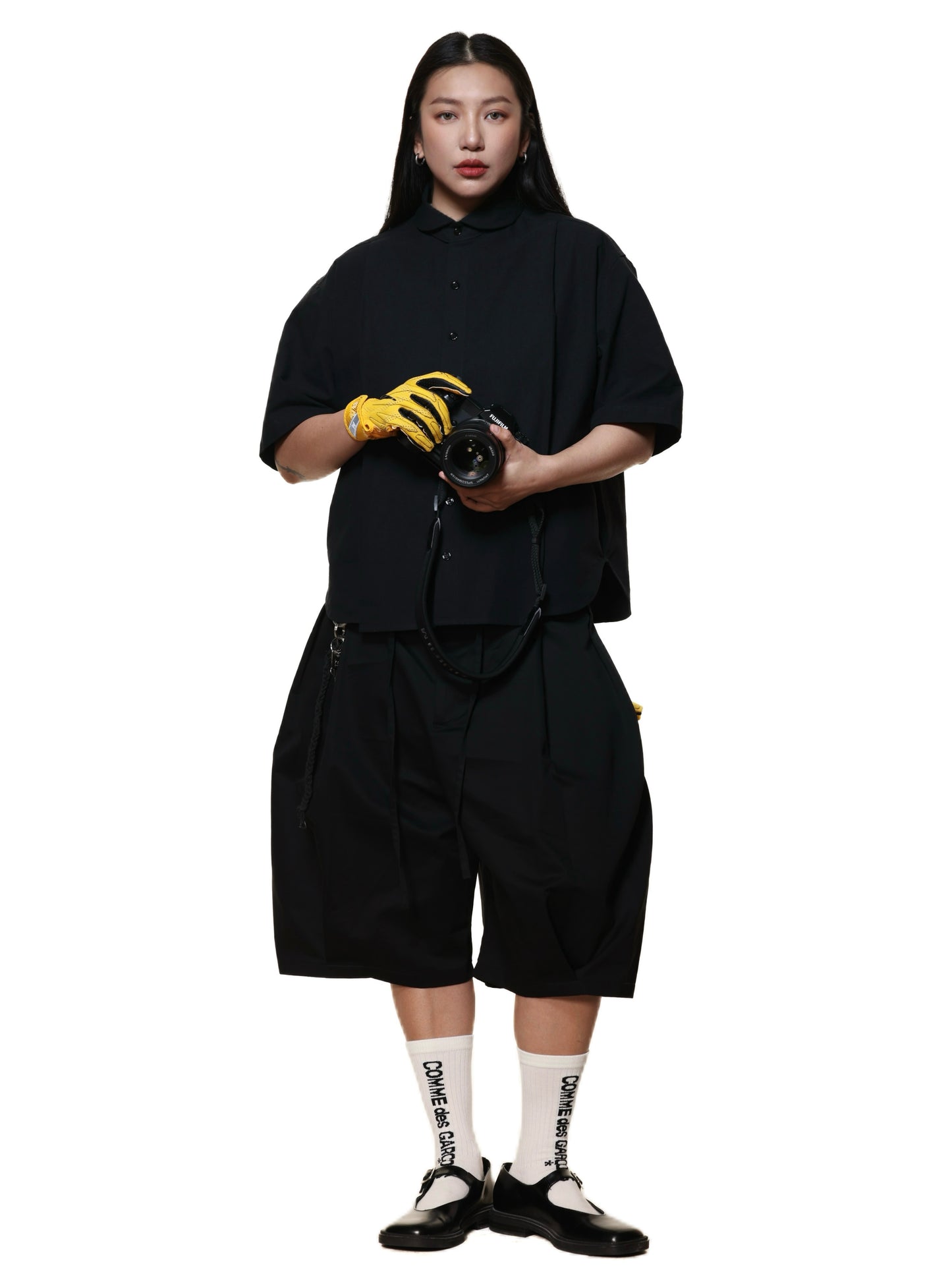 6cRAyon PLEATED BLACK OXFORD SHIRT