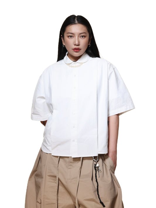 6cRAyon PLEATED WHITE OXFORD SHIRT