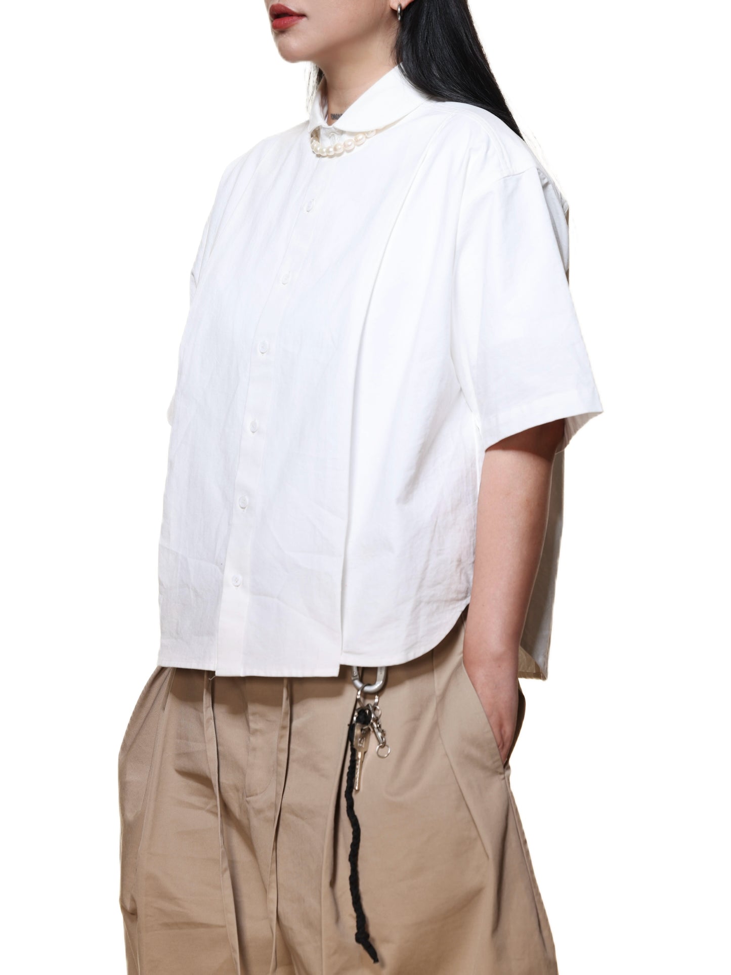6cRAyon PLEATED WHITE OXFORD SHIRT