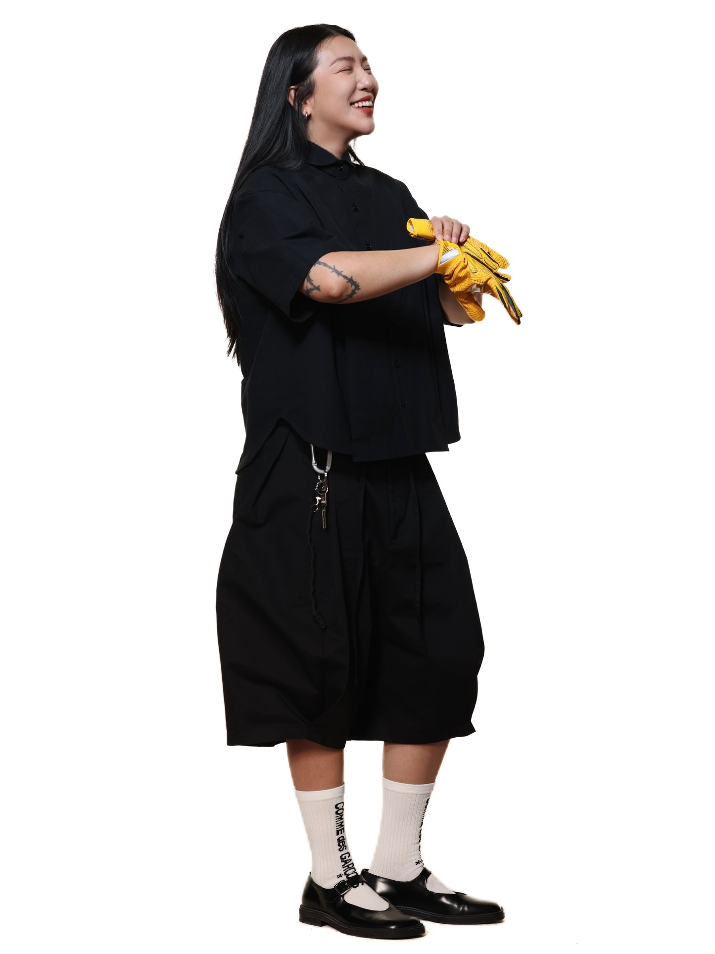 6cRAyon PLEATED BLACK OXFORD SHIRT