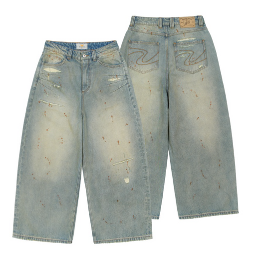 TRENDT VISION 【D.2】Repaired Construction Denim Jeans Blue
