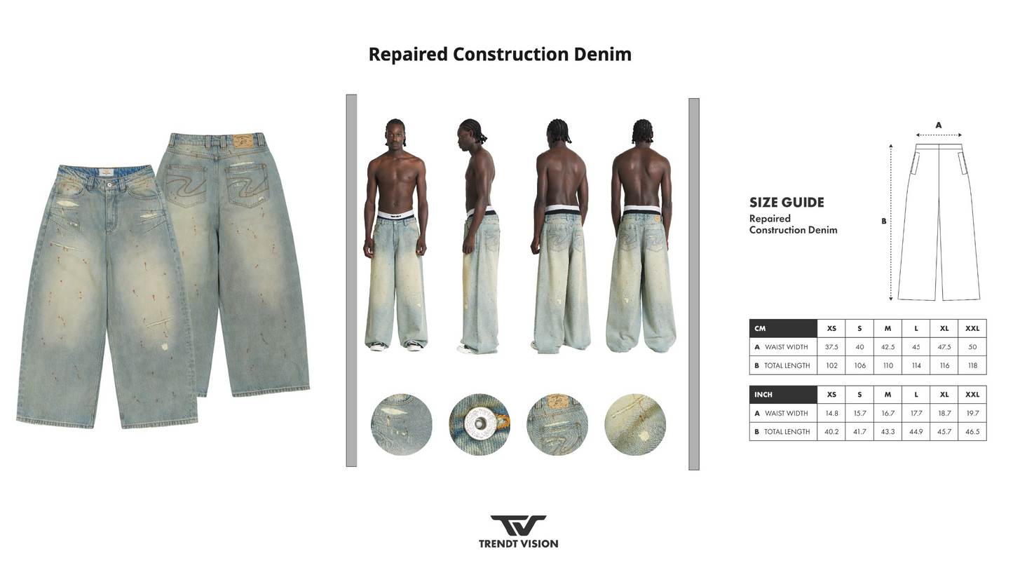 TRENDT VISION 【D.2】Repaired Construction Denim Jeans Blue