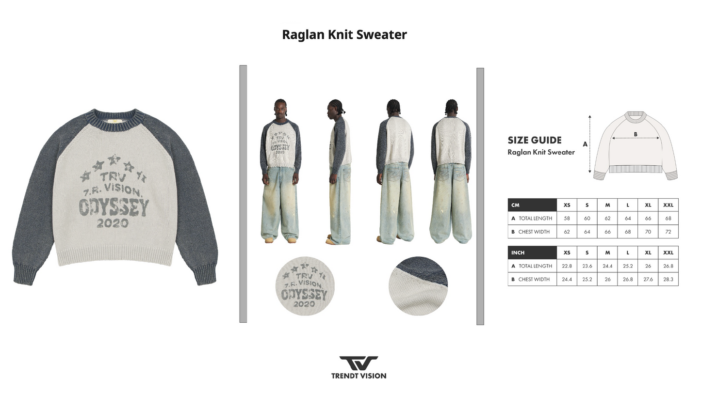 TRENDT VISION 【C.2】Raglan Knit Sweater Blue Grey